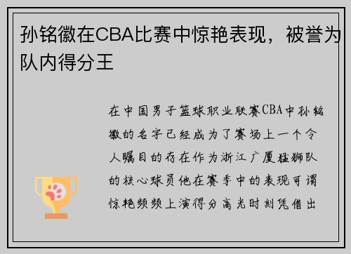 孙铭徽在CBA比赛中惊艳表现，被誉为队内得分王